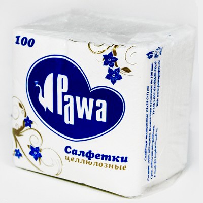 Салфетки бумажные однослойные PAWA, 24х24 см, белый, 100 шт/упк Салфетки бумажные однослойные PAWA, 24х24 см, белый, 100 шт/упк