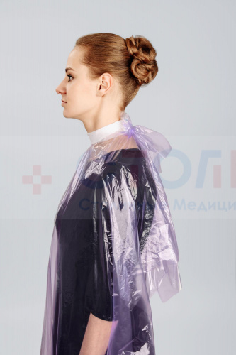 Пеньюар стандарт из полиэтилена, 160х110 см, Сиреневый, 50 шт/упк Пеньюар стандарт из полиэтилена, 160х110 см, Сиреневый, 50 шт/упк