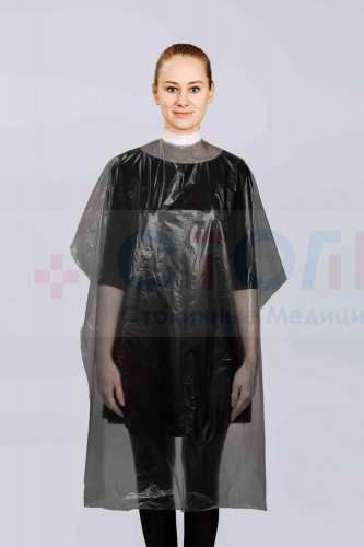 Пеньюар стандарт из полиэтилена, 160х110 см, Черный, 50 шт/упк Пеньюар стандарт из полиэтилена, 160х110 см, Черный, 50 шт/упк